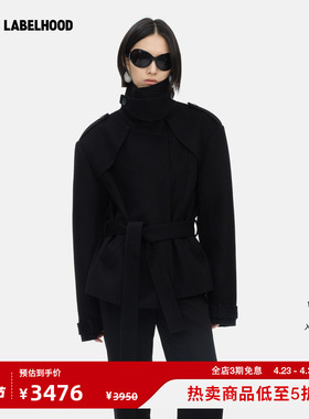 【YIRANTIAN】蕾虎黑色羊毛廓形CIPHER短风衣2025春夏新款女上衣