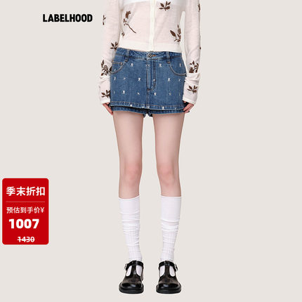 【WMWM】蕾虎时尚百搭潮流绣花牛仔迷你裙裤2025秋冬新款女装裤子