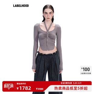 Oude 女装 waag 上衣2026春夏新款 T恤 蕾虎简约挂脖长袖