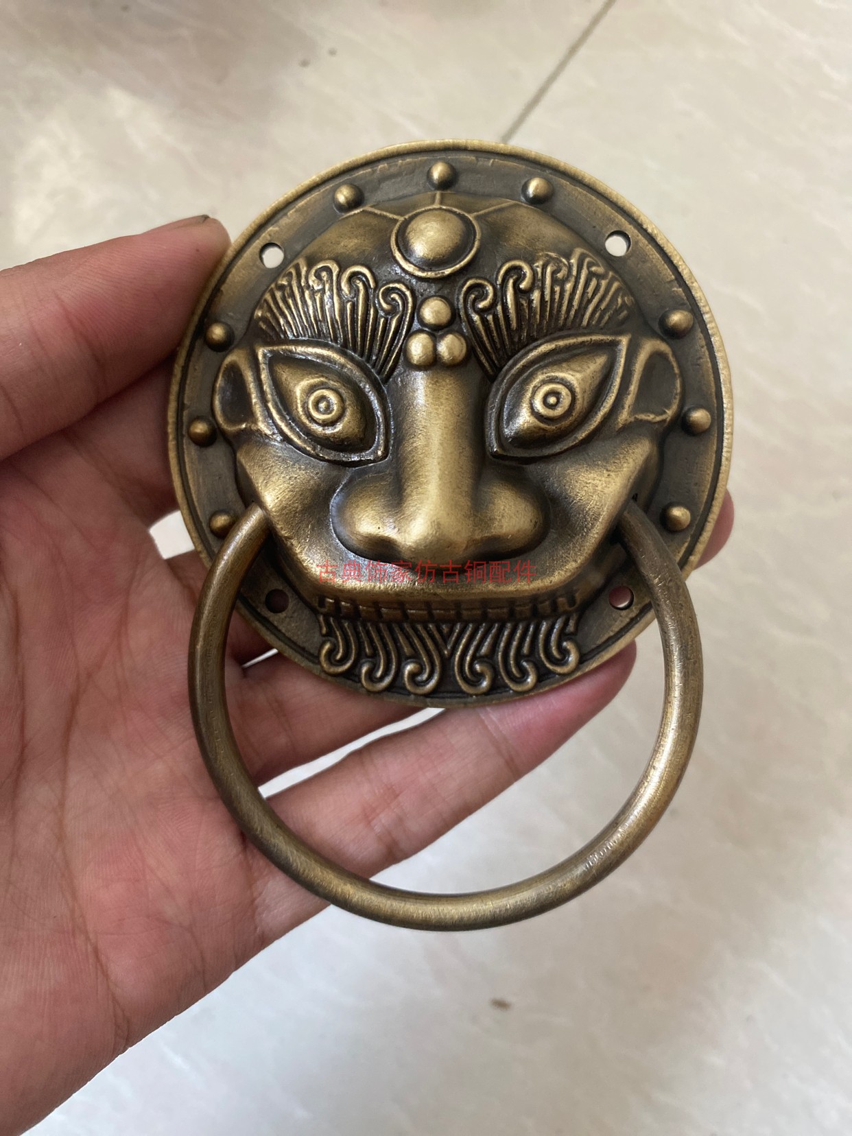 中式仿古小兽头抽屉门环拉手柜门装饰拉环大门纯铜老虎头门把手