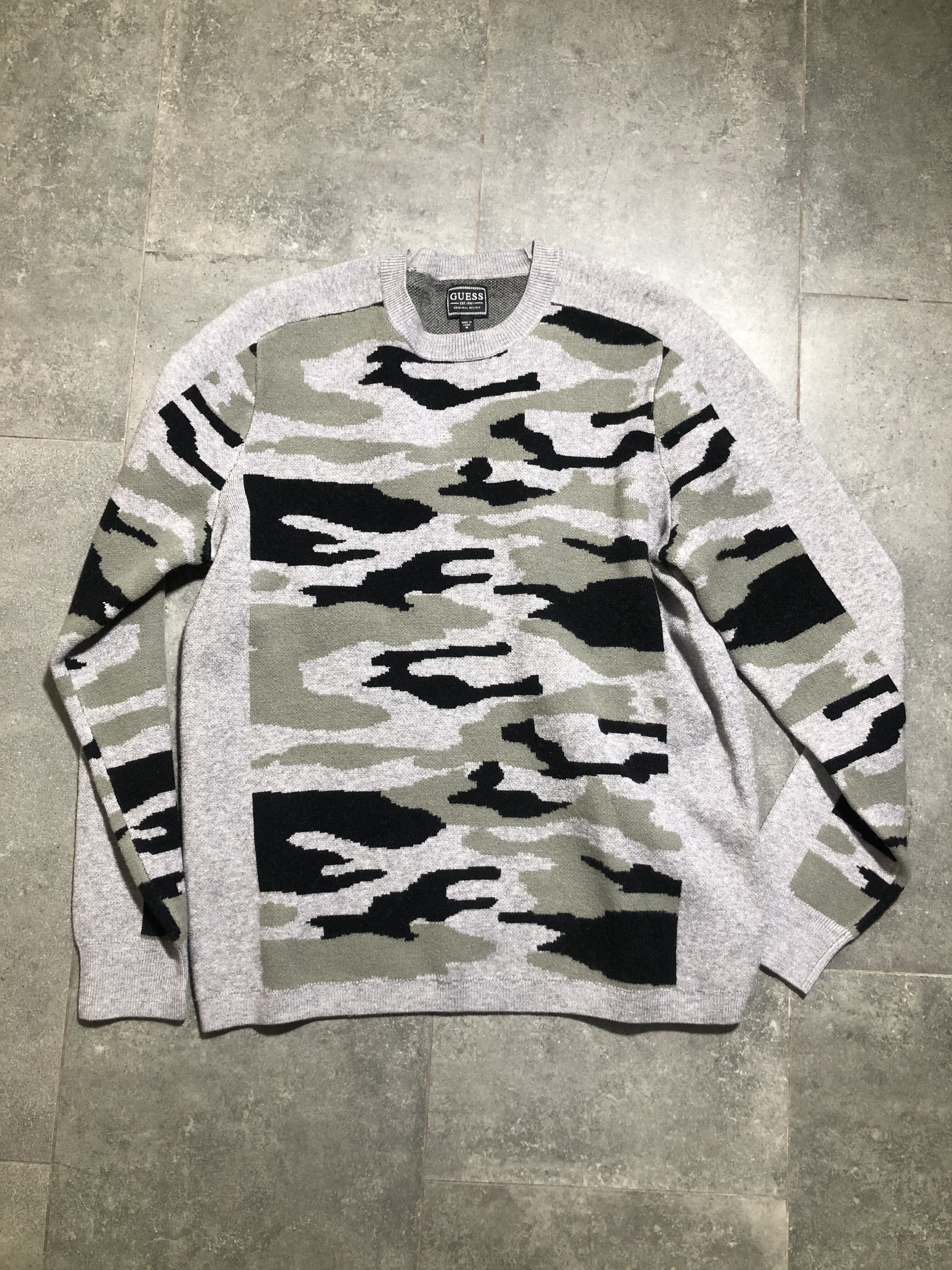 正Gu*ess 迷彩灰色拼接针织衫线衣 直接拍付/收货退运