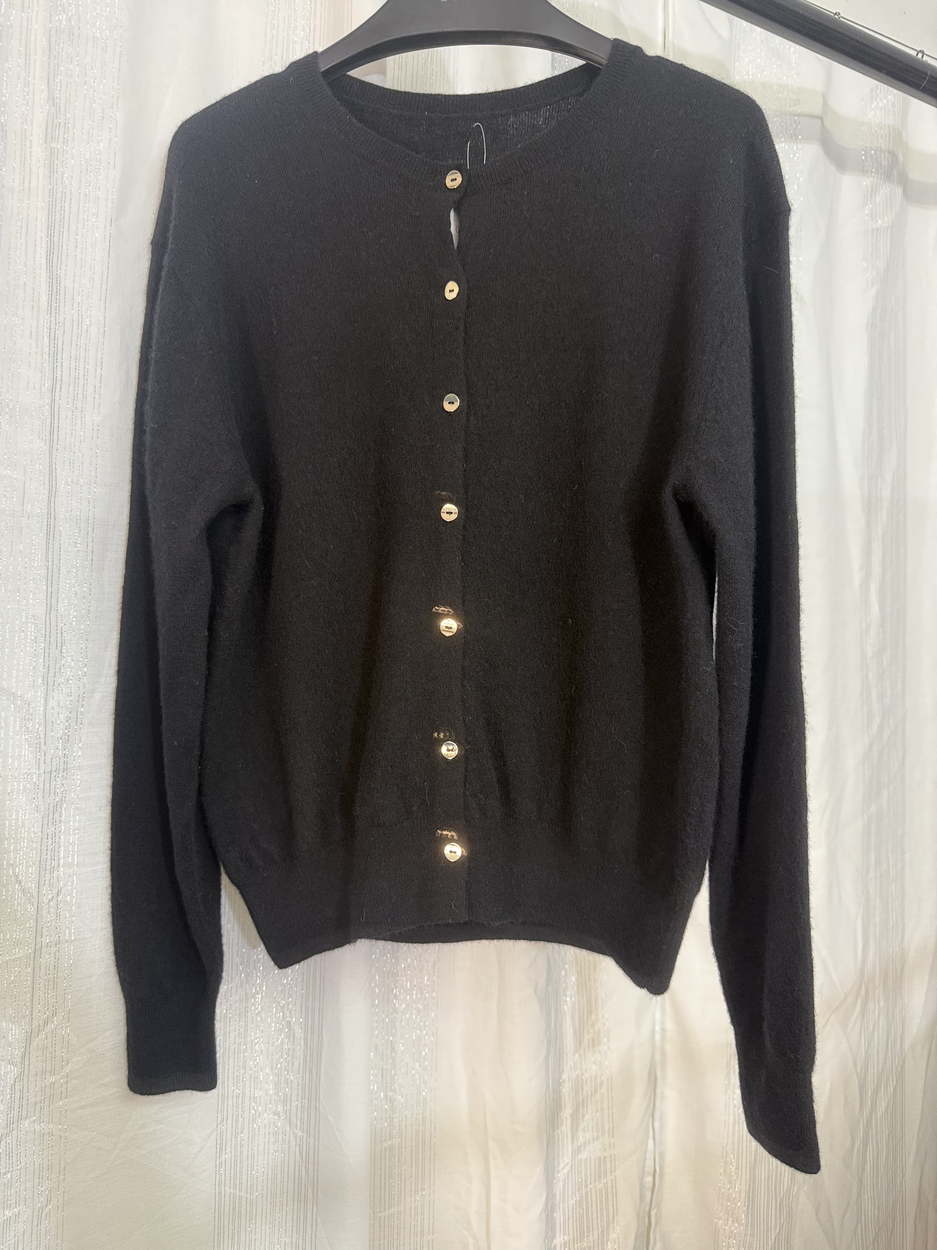 黑色圆领针织开衫羊绒衫 直接拍付收货退运