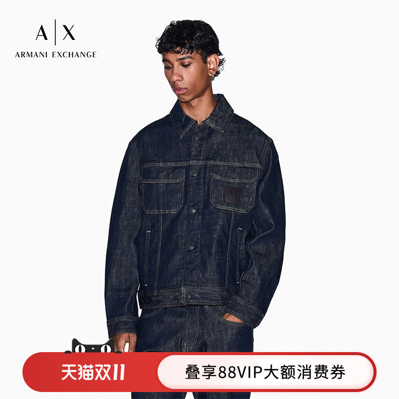 ARMANI EXCHANGE/阿玛尼秋冬男士短款复古翻领工装牛仔夹克外套