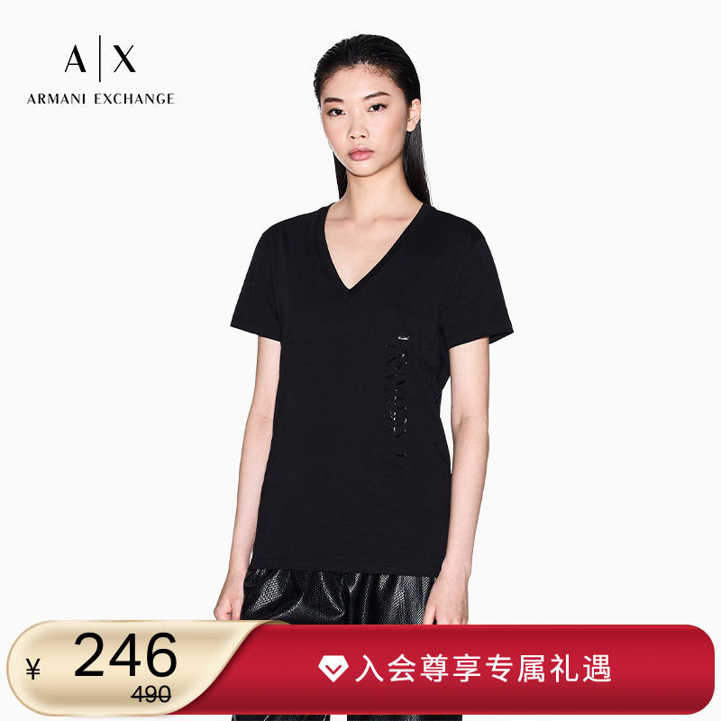 AX/阿玛尼女士纯棉V领短袖T恤