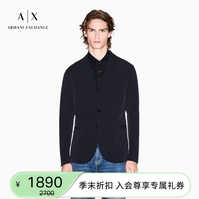 ARMANI EXCHANGE/阿玛尼秋冬男士平驳领单排扣商务休闲西装外套