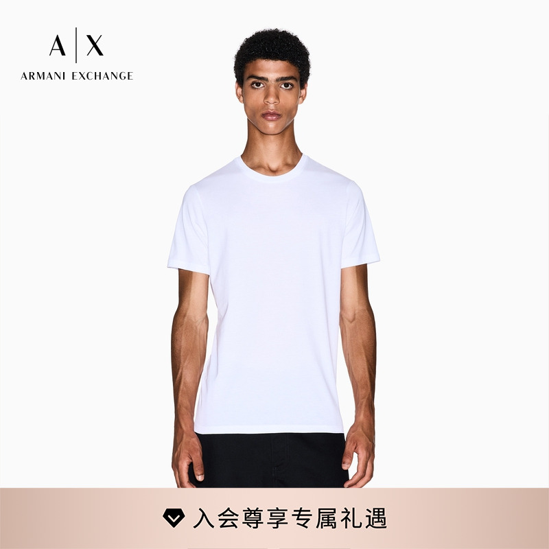 阿玛尼男士纯棉圆领短袖纯色T恤