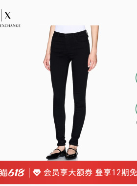 ARMANI EXCHANGE/阿玛尼春夏女中腰修身黑色微弹铅笔休闲薄牛仔裤