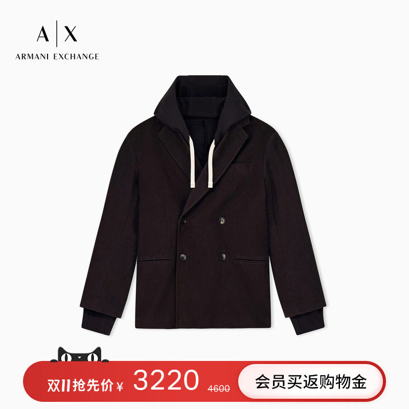 ARMANI EXCHANGE/阿玛尼秋冬新款男士假两件连帽休闲西服西装外套