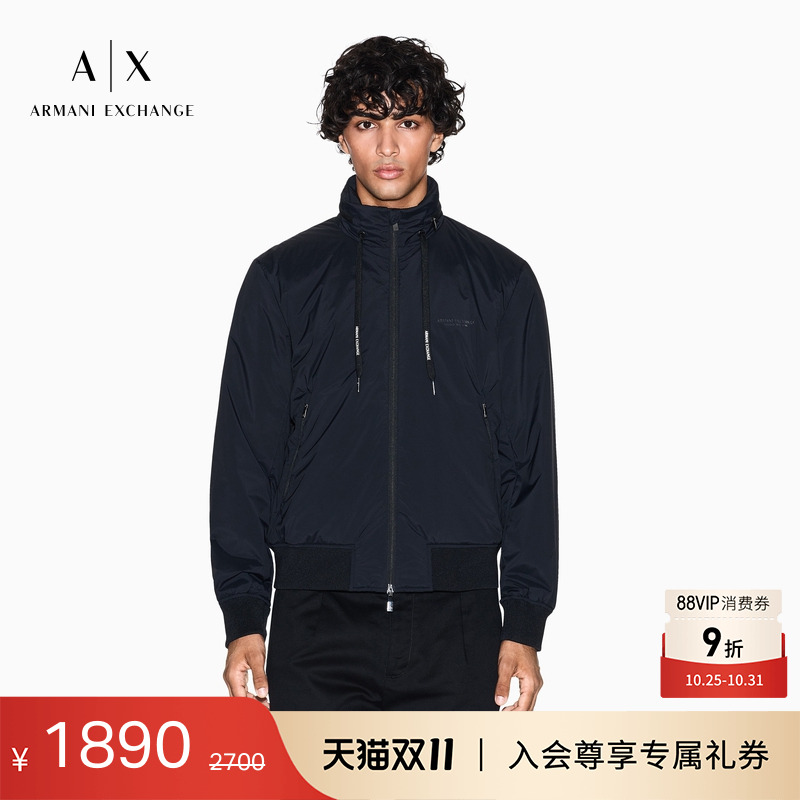 AX/阿玛尼男士立领徽标印花棉服