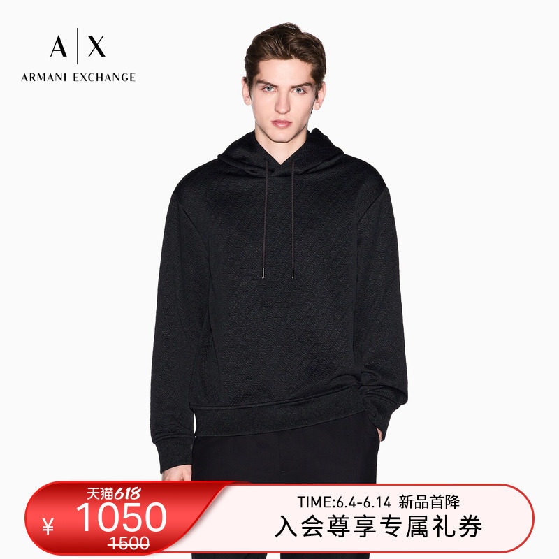 ARMANI EXCHANGE/阿玛尼夏季新款男士连帽套头提花运动合身卫衣