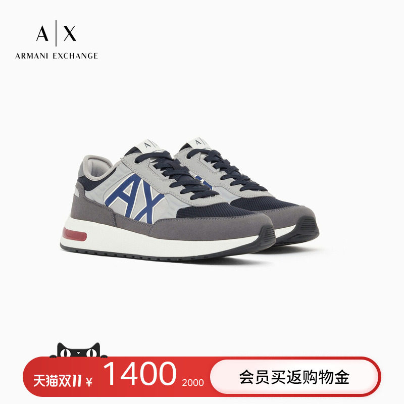 ARMANI EXCHANGE/阿玛尼男士系带低帮网布拼接复古休闲运动鞋官方
