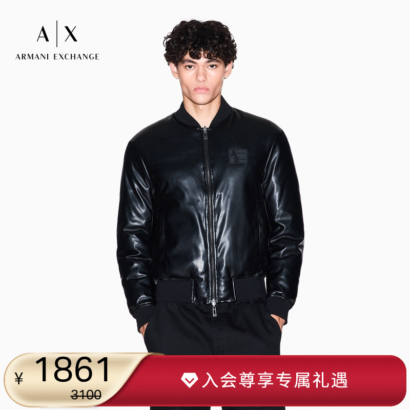 ARMANI EXCHANGE/阿玛尼冬季新款男士短款棒球领飞行夹克棉服外套