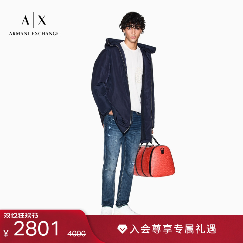 AX/阿玛尼男士连帽拉链纯色风衣