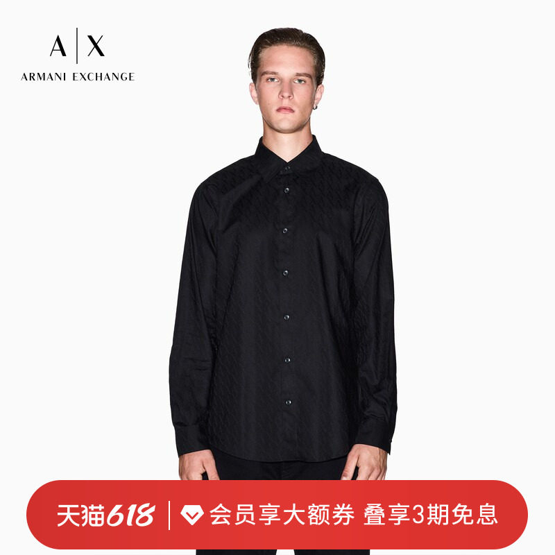 ARMANI EXCHANGE/阿玛尼男士长袖印花纯棉人夫感西装衬衫上衣官方