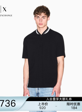 ARMANI EXCHANGE/阿玛尼春夏新款男士半拉链短袖正肩老钱风Polo衫