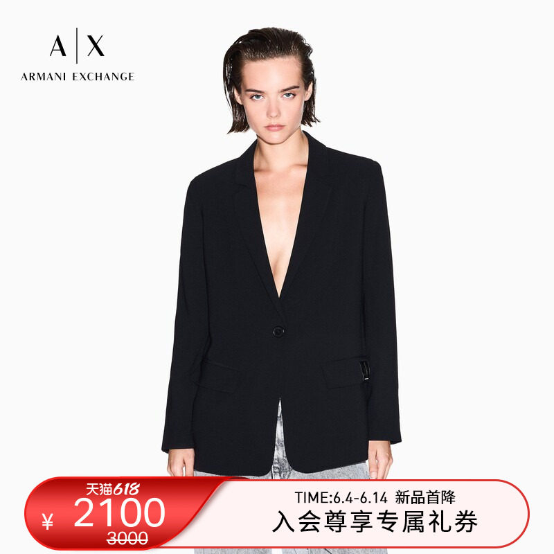 ARMANI EXCHANGE/阿玛尼春夏女士平驳领单粒扣纯色休闲西装外套