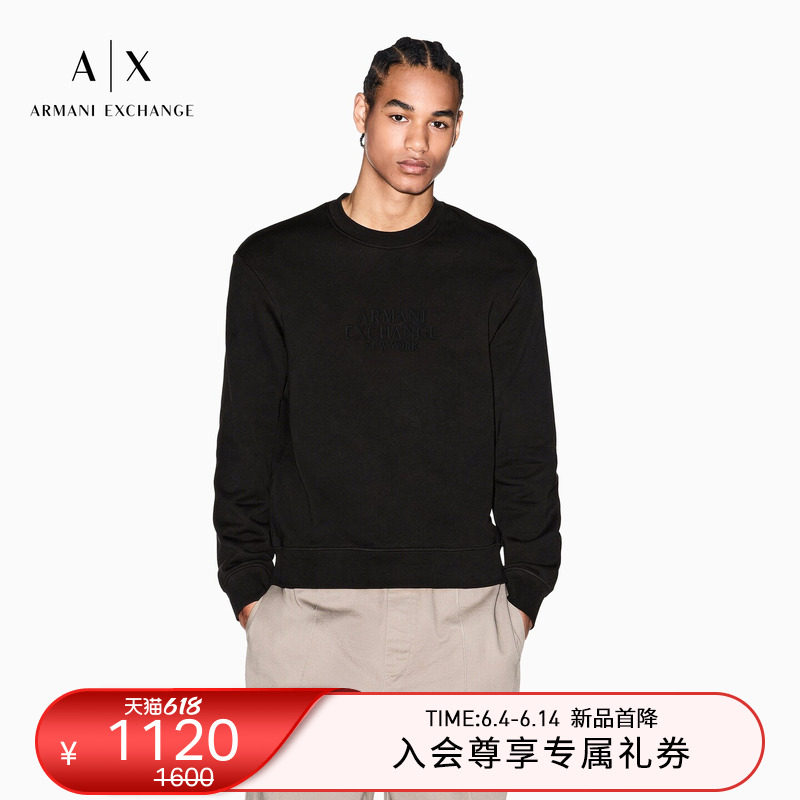 ARMANI EXCHANGE/阿玛尼26年春夏新款男士纯棉圆领长袖刺绣卫衣