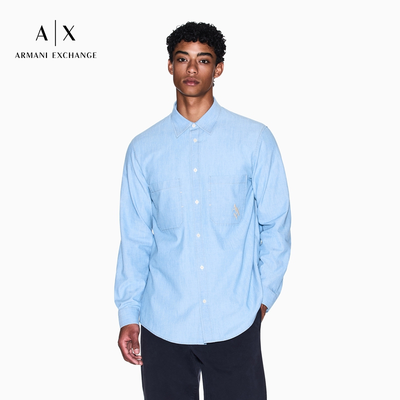AX/阿玛尼男士纯棉长袖牛仔衬衫