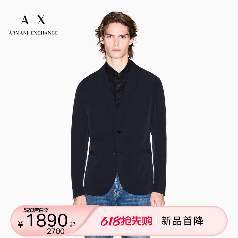 ARMANI EXCHANGE/阿玛尼秋冬男士平驳领单排扣商务休闲西装外套