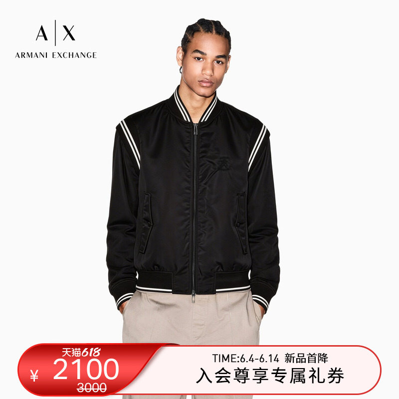 ARMANI EXCHANGE/阿玛尼春夏新款男士棒球领拉链撞色刺绣棉服外套