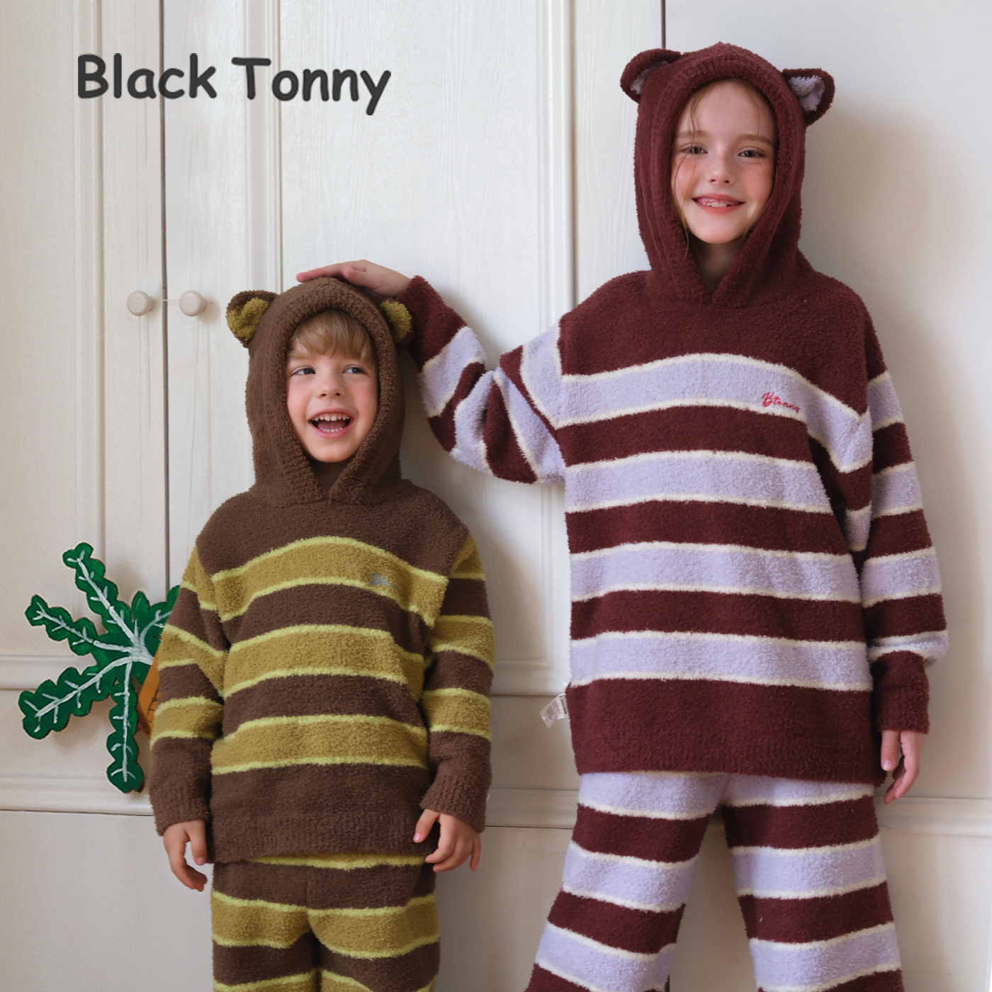 小黑托昵姐弟装家居服套装秋冬款