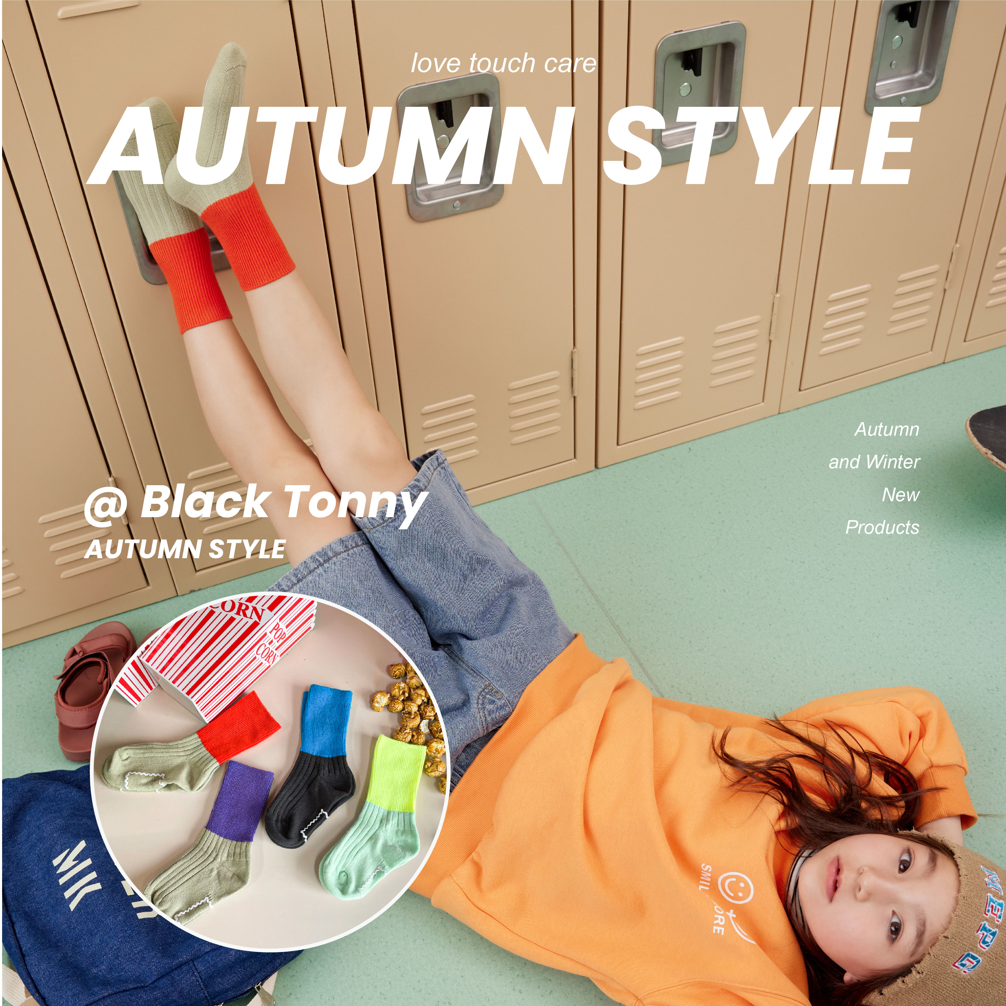 小黑托昵秋冬女童袜子中筒袜纯棉