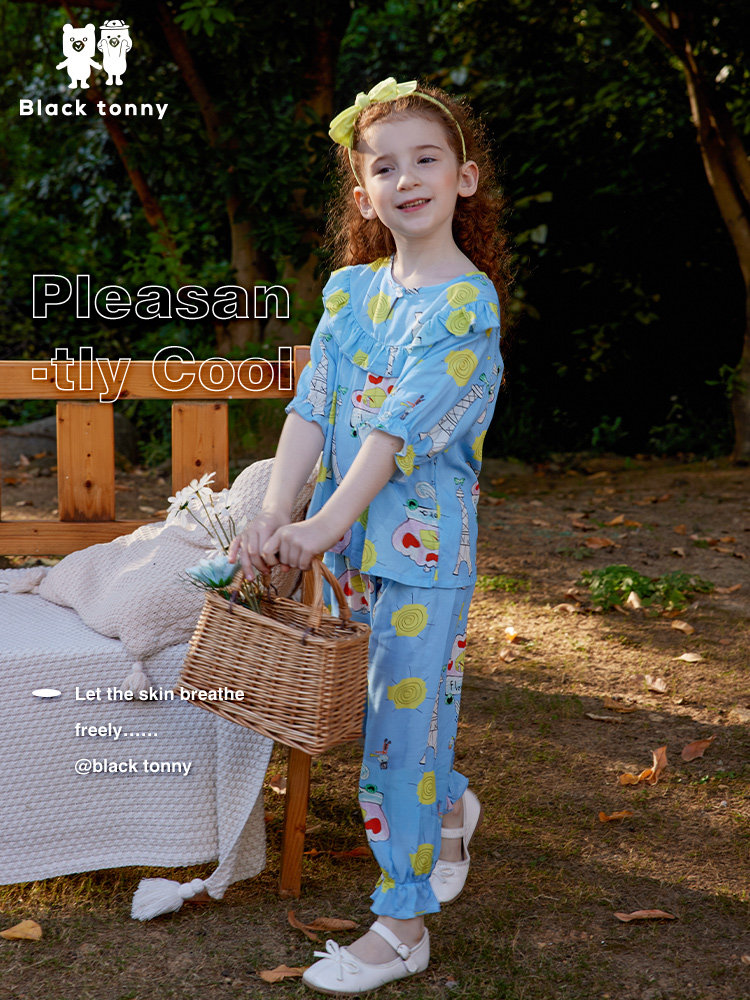 小黑托昵欧美女童内衣网红爆款女孩居家服木代尔儿童夏季睡衣套装,童装/婴儿装/亲子装,家居服套装,淘宝优惠券,粉丝福利购,淘宝优惠卷