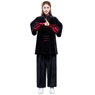 太极服女男秋冬金丝绒保暖外搭三件套加厚太极拳晨练功表演服