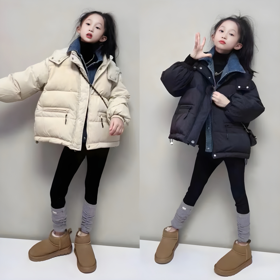 女童棉服冬装2025新款韩系时髦假两件棉衣中大童休闲加厚保暖外套