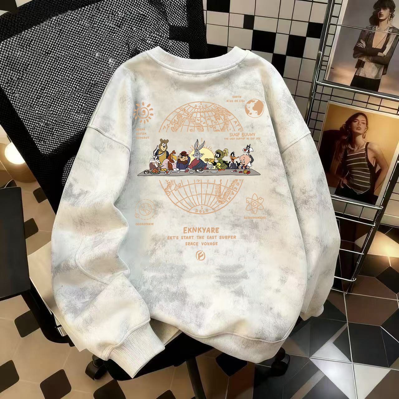 奥特莱斯~品牌外贸专柜捡漏男女小众扎染卫衣秋冬加绒加厚外套ins