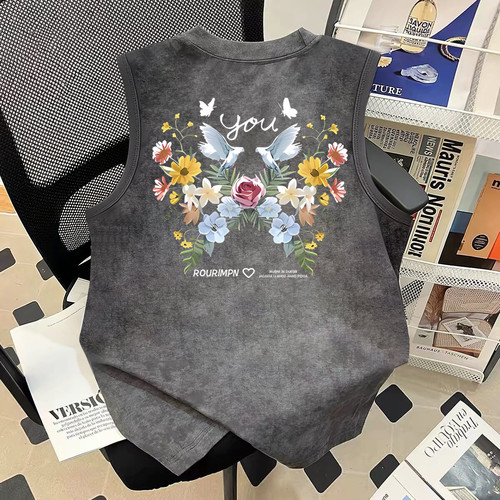 奥特莱斯~品牌折扣捡漏美式扎染时尚坎肩背心夏季男女运动无袖t恤