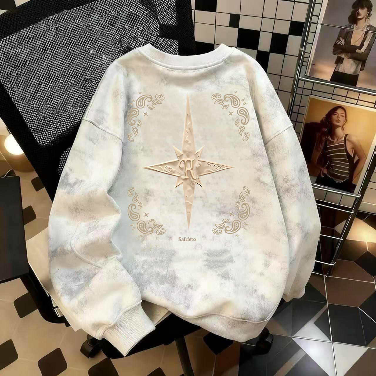 奥特莱斯~品牌外贸专柜捡漏国潮新款秋冬加绒扎染圆领宽松卫衣ins,男装,大码上装,淘宝优惠券,粉丝福利购,淘宝优惠卷