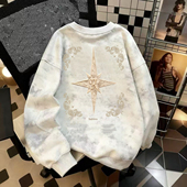 奥特莱斯 秋冬加绒扎染圆领宽松卫衣ins 品牌外贸专柜捡漏国潮新款