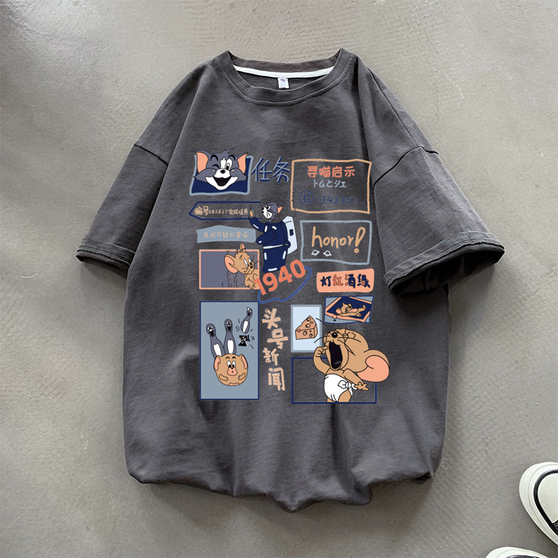 外贸原单正品尾货清仓~卡通潮牌印花短袖T恤ins夏季重磅纯棉上衣