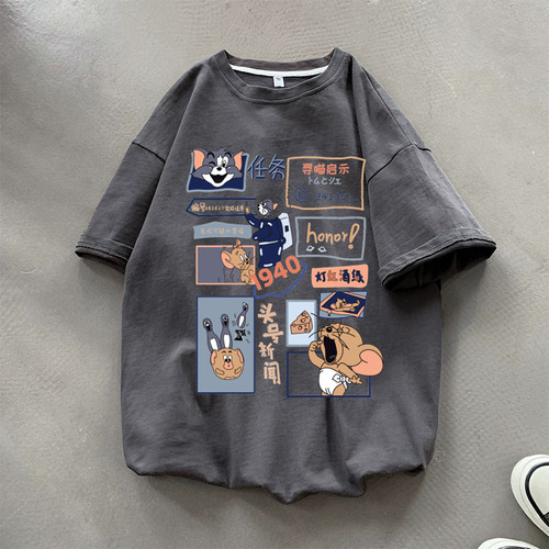外贸原单正品尾货清仓~卡通潮牌印花短袖T恤ins夏季重磅纯棉上衣