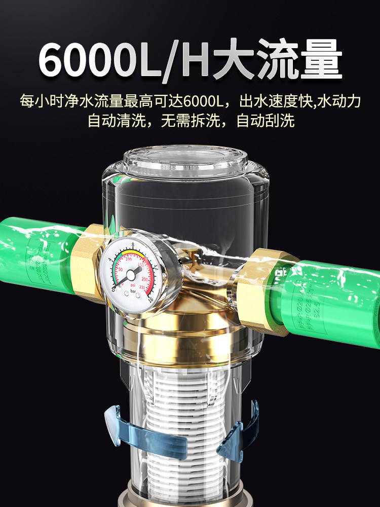 全屋自来水管道前置过滤器家用滤芯反冲洗家用净水器自动清洗净水