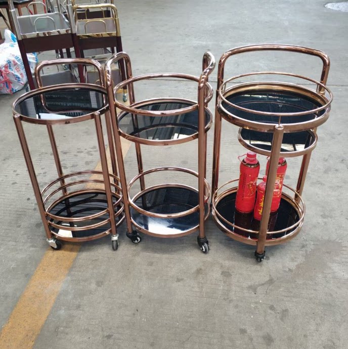 餐厅酒店酒水车实木茶水车移动欧式简约高档小推车圆形饮料车玻璃