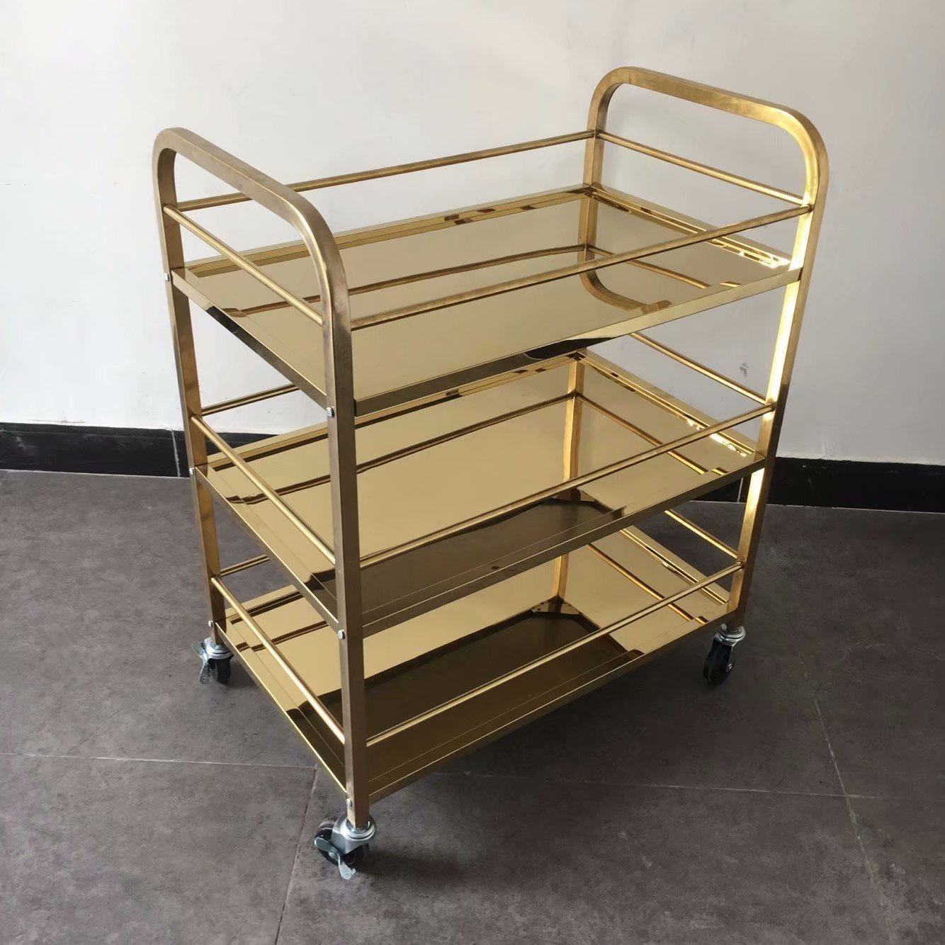 三层钛金酒店餐厅送餐车酒水车茶水车点心车蛋糕车4S店移动小推车