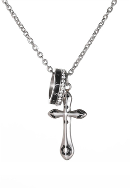 圆环十字架项链男女嘻哈潮流钛钢吊坠轻奢精致长款毛衣链生日礼物