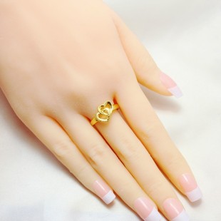 18k黄金戒指 心心相印双心女款活口指环爱心开口可调节