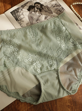 大码中高腰内裤女薄款蕾丝性感无痕网纱透明纯棉裆女士三角裤胖mm