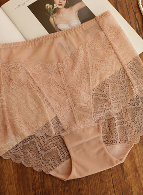 夏季薄款性感蕾丝内裤女大码高腰舒适女士三角裤胖mm网纱短裤