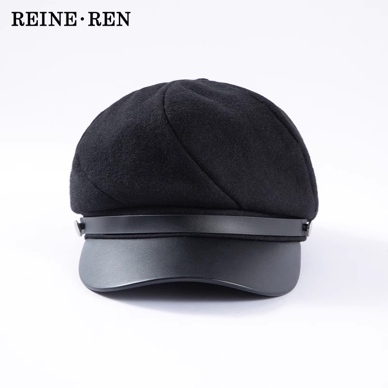 REINEREN任茜设计师款秋冬经典款巴恩风黑色咖色羊毛复古八角帽