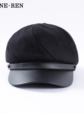 REINEREN任茜设计师款秋冬经典款巴恩风黑色咖色羊毛复古八角帽
