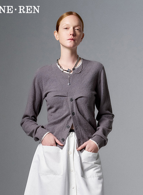 REINEREN任茜设计师款灰色高级感时尚百搭圈圈纱收腰褶皱知性毛衫