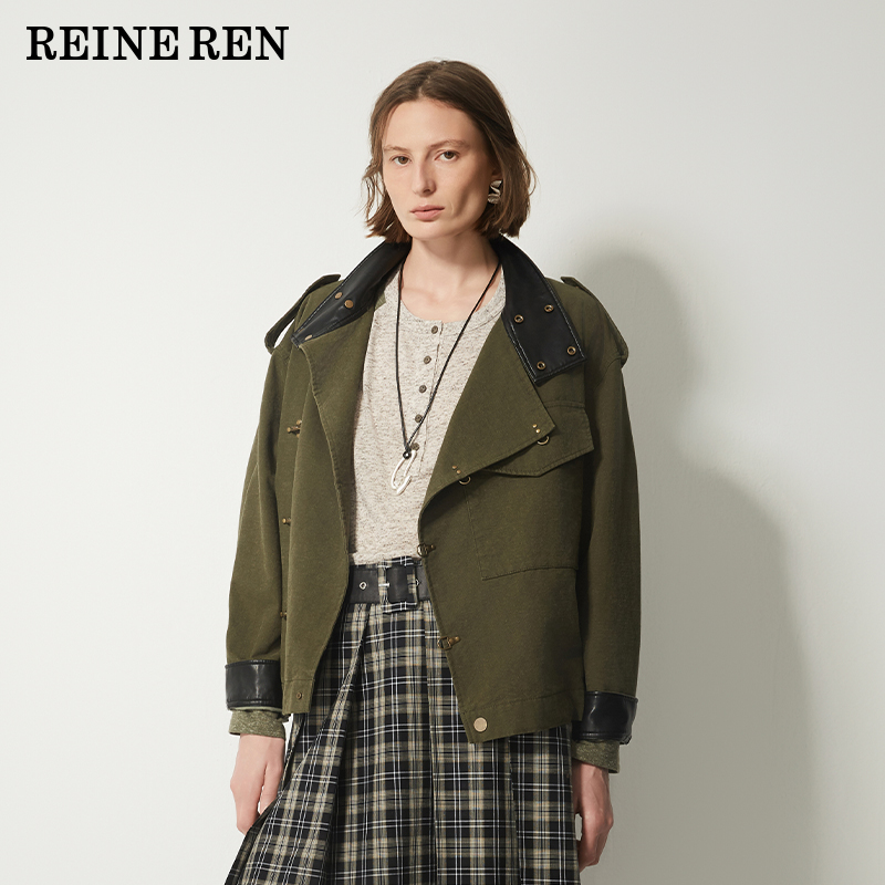 REINEREN任茜设计师款2025秋冬新款水洗复古绿户外短夹克上衣