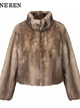 【达人同款】REINEREN任茜设计师款鎏金渐变托斯卡纳皮毛一体外套
