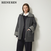 现货 REINEREN任茜2025冬季 新款 毛领拼接A型中长款 毛呢大衣女