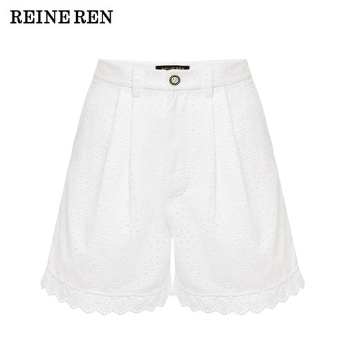 REINEREN任茜设计师款2026春夏新款棉白色法式镂空花边短裤