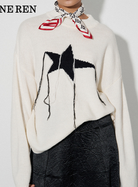 REINEREN任茜秋五角星提花手工流苏针织衫